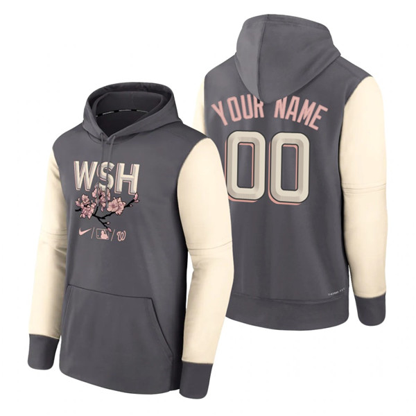 Men's Washington Nationals Customized 2022 Gray City Connect Cherry Blossom Print Hoodie